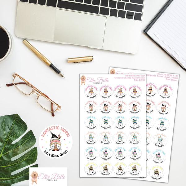 Boho Gnomes - Personalised Teacher Reward Stickers