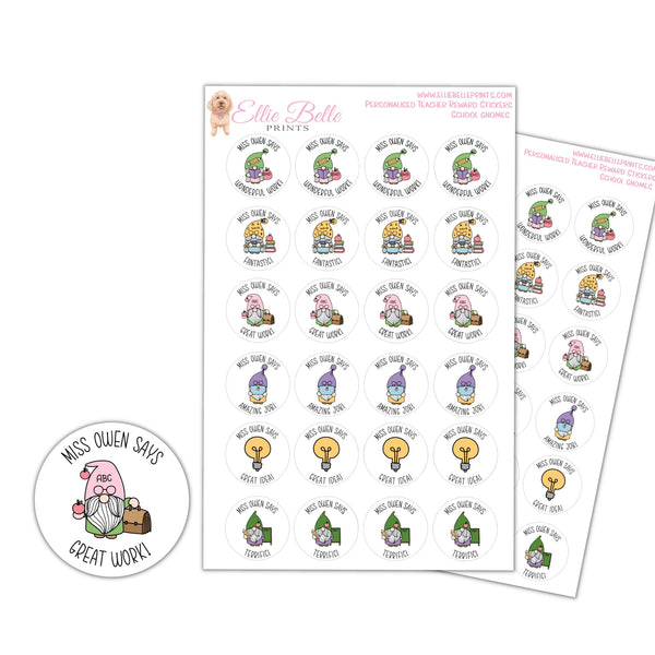 School Gnomes - Personalised Teacher Reward Stickers