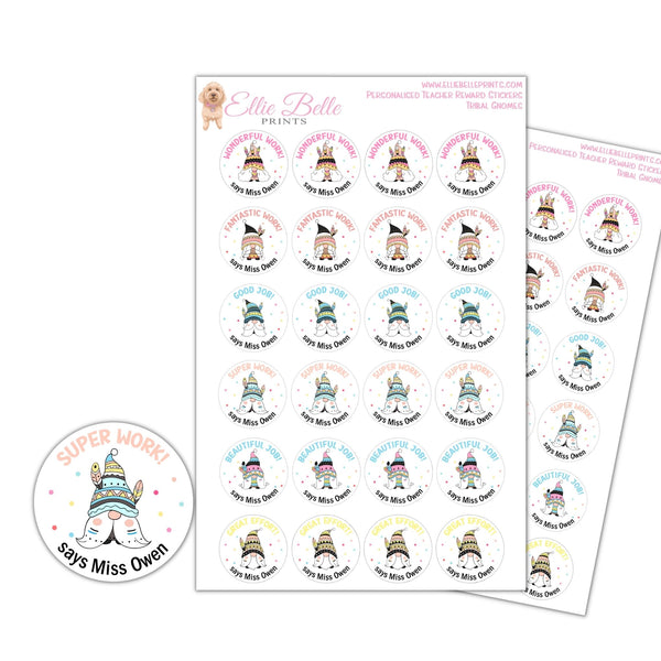 Boho Gnomes - Personalised Teacher Reward Stickers