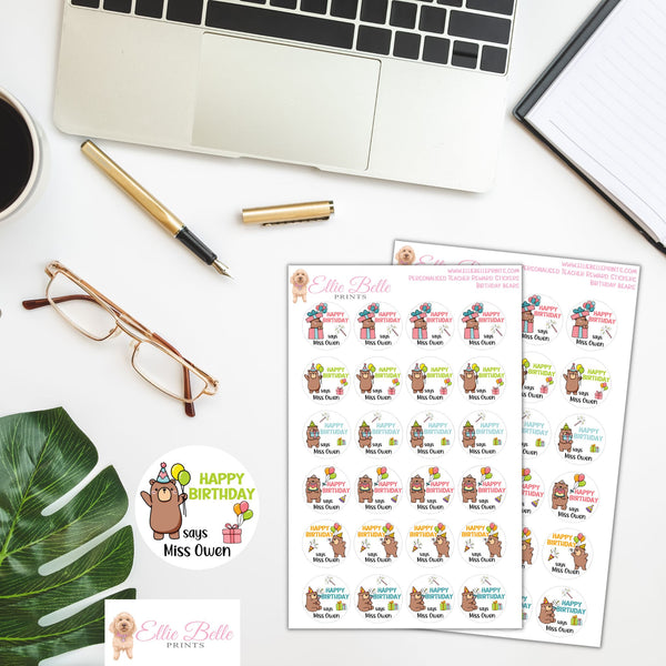 Birthday Bears - Personalised Teacher Reward Stickers