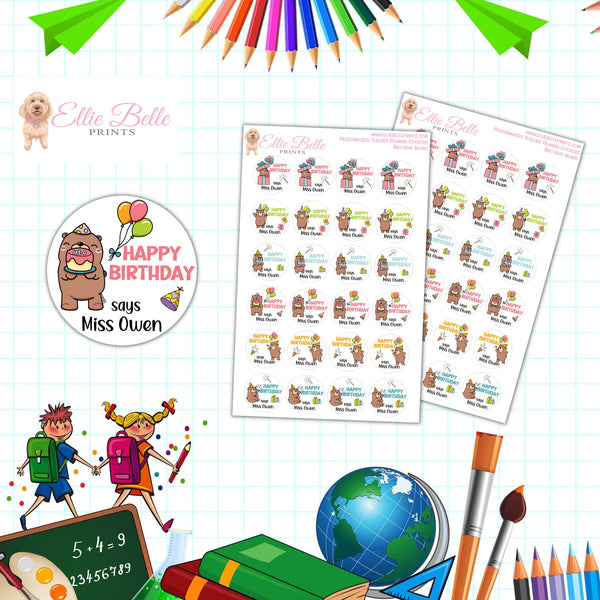 Birthday Bears - Personalised Teacher Reward Stickers