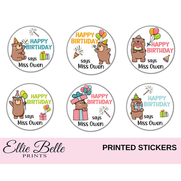 Birthday Bears - Personalised Teacher Reward Stickers
