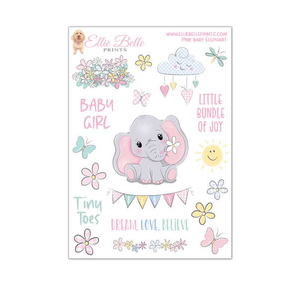 Pink Baby Elephant Stickers