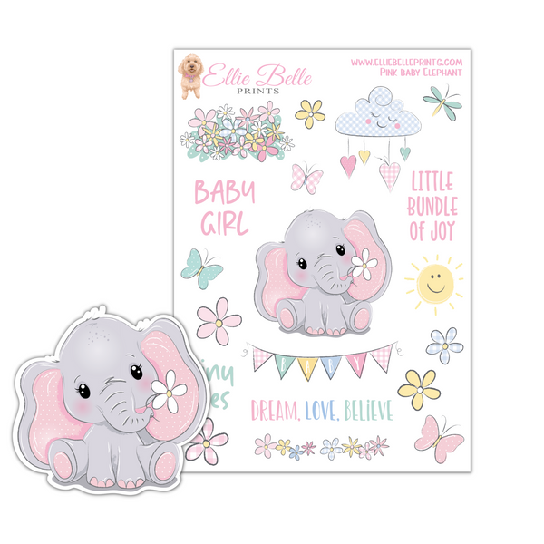 Pink Baby Elephant Stickers