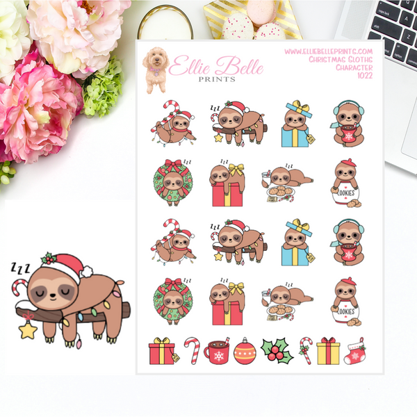 Christmas Sloth Stickers
