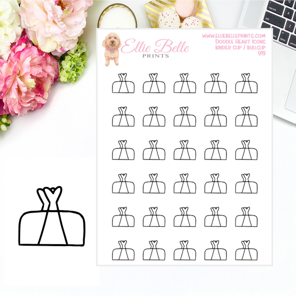 Binder Clip / Bulldog Clip - Doodle Heart Icons