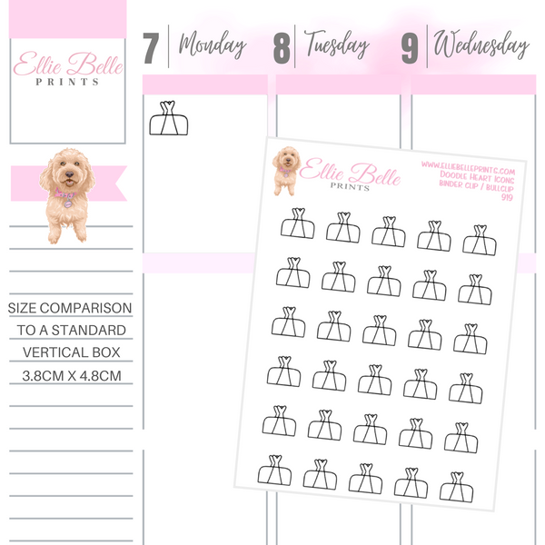 Binder Clip / Bulldog Clip - Doodle Heart Icons