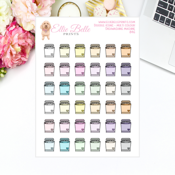 Dishwashing Machine - Multi Colour Doodle Icons