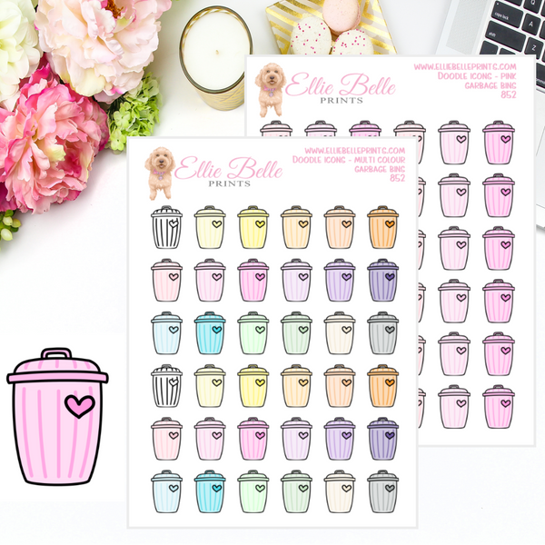 Garbage Bins - Multi Colour Doodle Icons