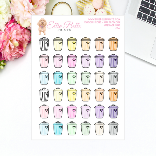 Garbage Bins - Multi Colour Doodle Icons