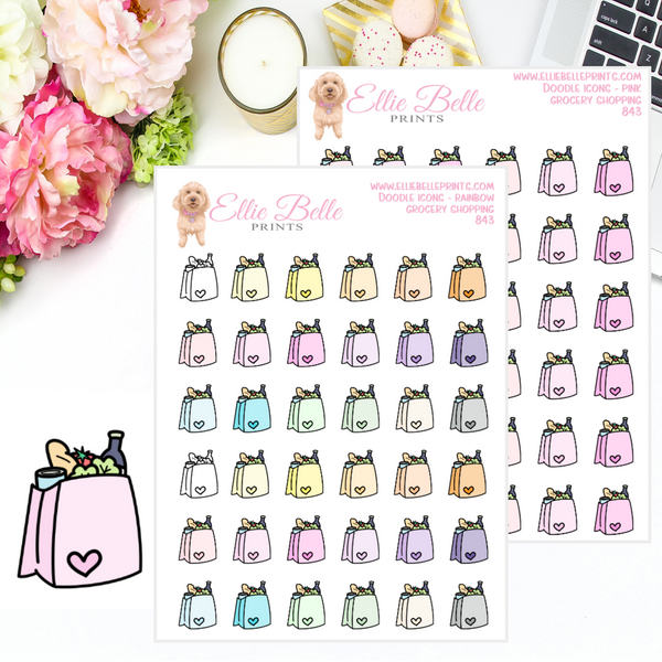 Grocery Bag - Multi Colour Doodle Icons