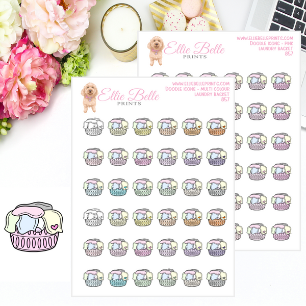 Laundry Basket - Multi Colour Doodle Icons