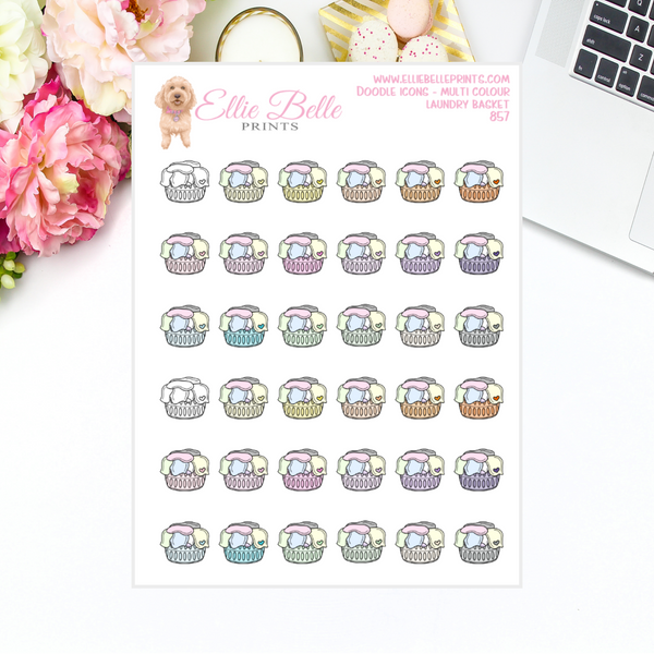 Laundry Basket - Multi Colour Doodle Icons