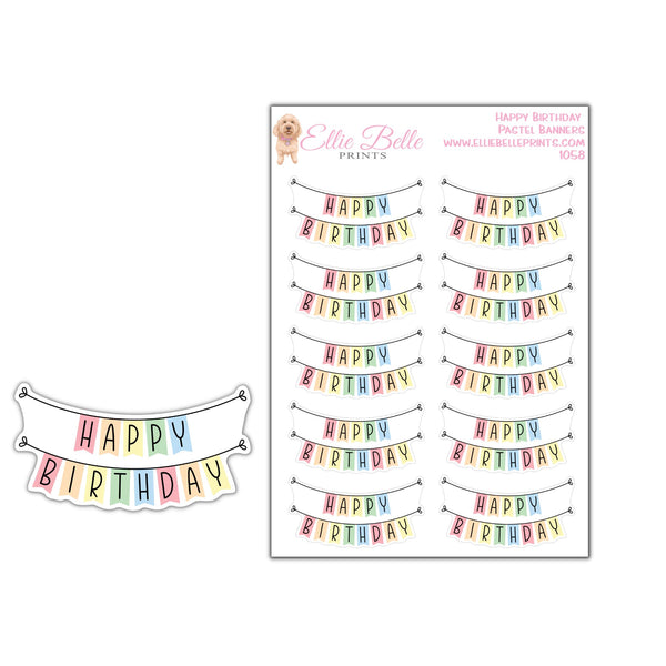 Happy Birthday Pastel Banner Stickers