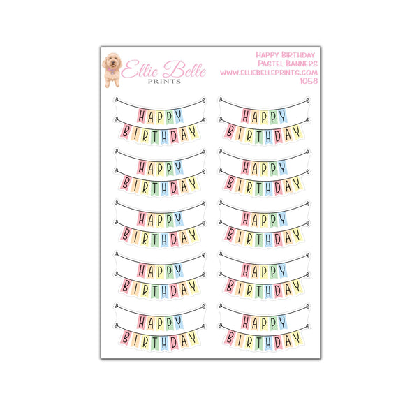 Happy Birthday Pastel Banner Stickers