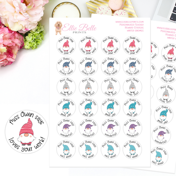 Winter Gnomes - Personalised Teacher Reward Stickers