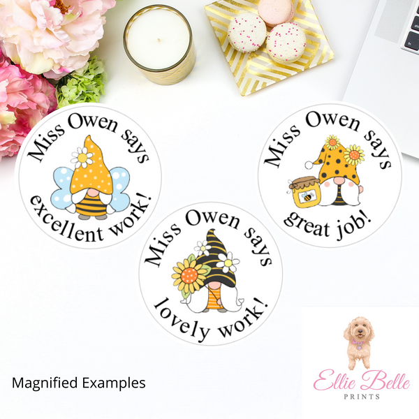 Honey Bee Gnomes - Personalised Teacher Reward Stickers