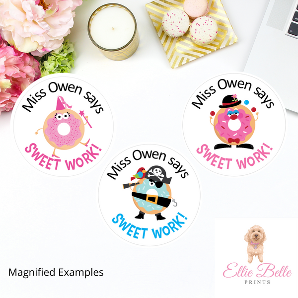 Donut Sweet Work - Personalised Teacher Reward Stickers