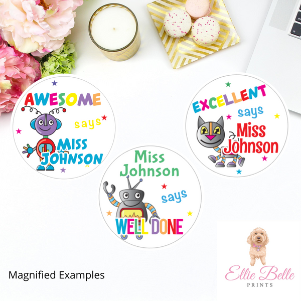 Robots 3 - Personalised Teacher Reward Stickers