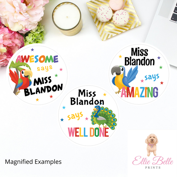 Tropical Birds - Personalised Teacher Reward Stickers