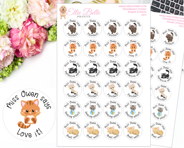 Cats - Personalised Teacher Reward Stickers