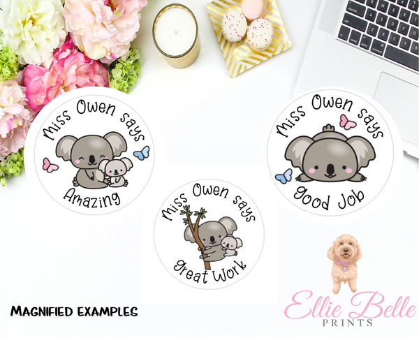 Cute Koalas - Personalised Teacher Reward Stickers