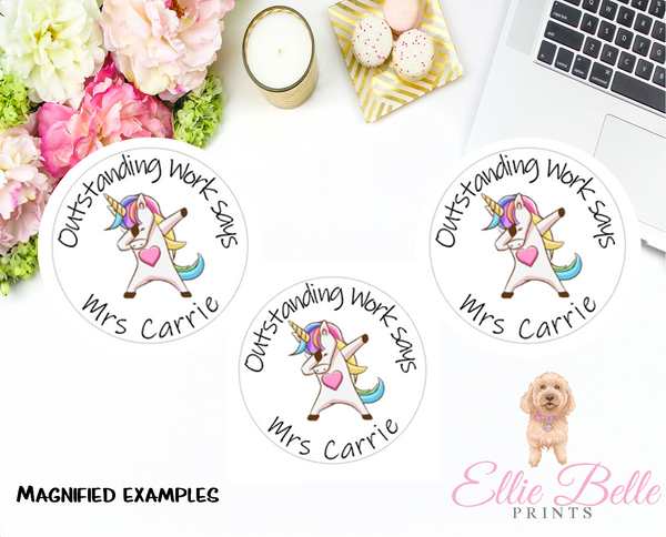 Dabbing Unicorn 2 - Personalised Teacher Reward Stickers