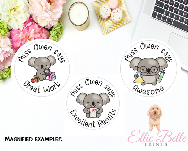 Koala School 2 - Personalised Teacher Reward Stickers