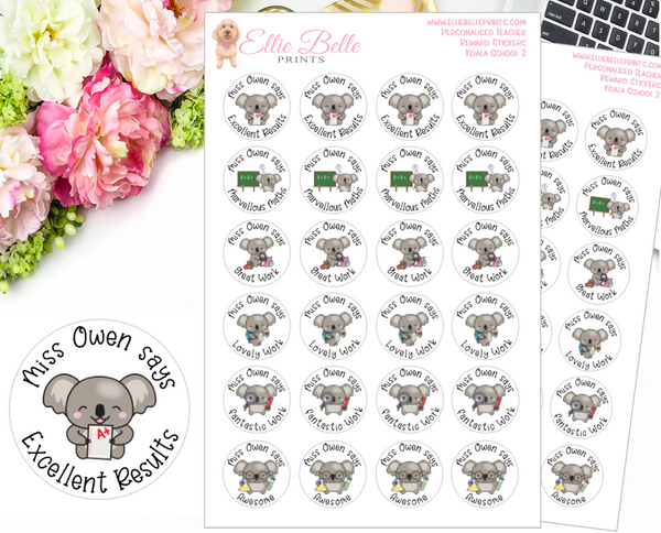 Koala School 2 - Personalised Teacher Reward Stickers