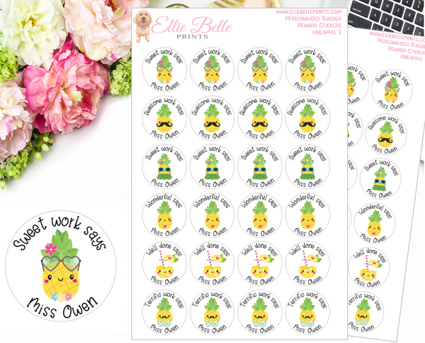 Pineapple 2 - Personalised Teacher Reward Stickers