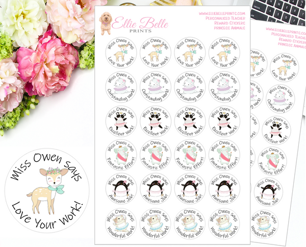 Princess Animals - Personalised Teacher Reward Stickers