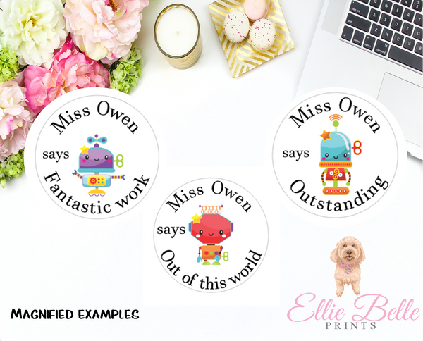 Robots 1 - Personalised Teacher Reward Stickers