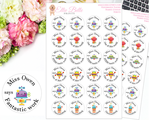 Robots 1 - Personalised Teacher Reward Stickers