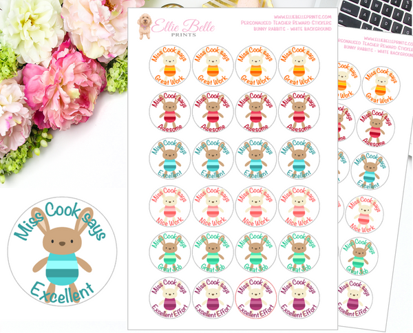 Bunny Rabbit (White Background) - Personalised Teacher Reward Stickers