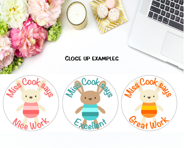 Bunny Rabbit (White Background) - Personalised Teacher Reward Stickers