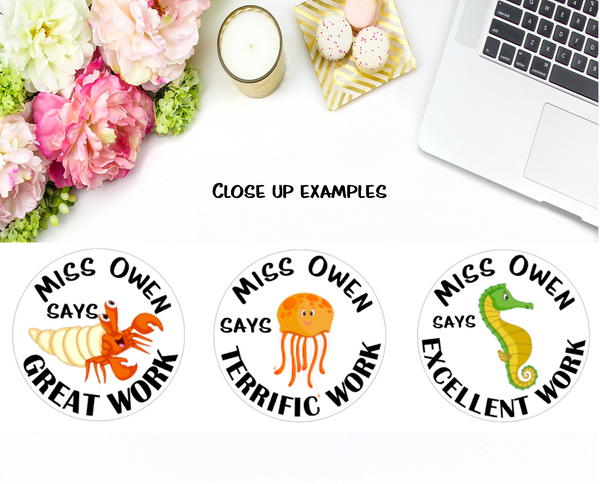 Sea Animals (White Background) - Personalised Teacher Reward Stickers