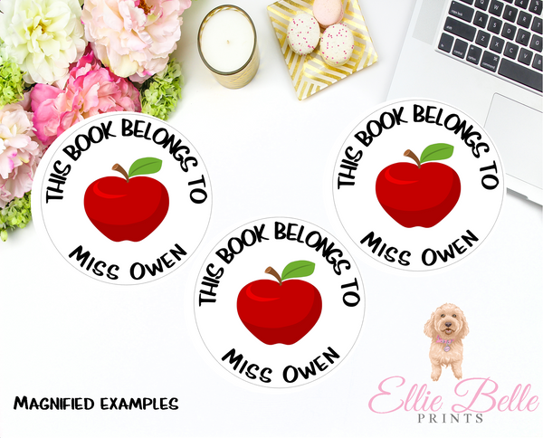 This book belongs to Stickers - Apple Circles - Personalised Teacher Stickers