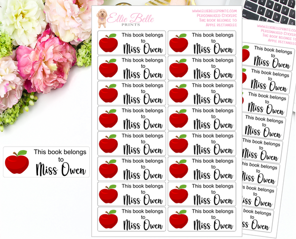 This book belongs to Stickers - Apples Rectangle - Personalised Teacher Stickers