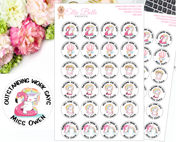 Unicorn - Personalised Teacher Reward Stickers