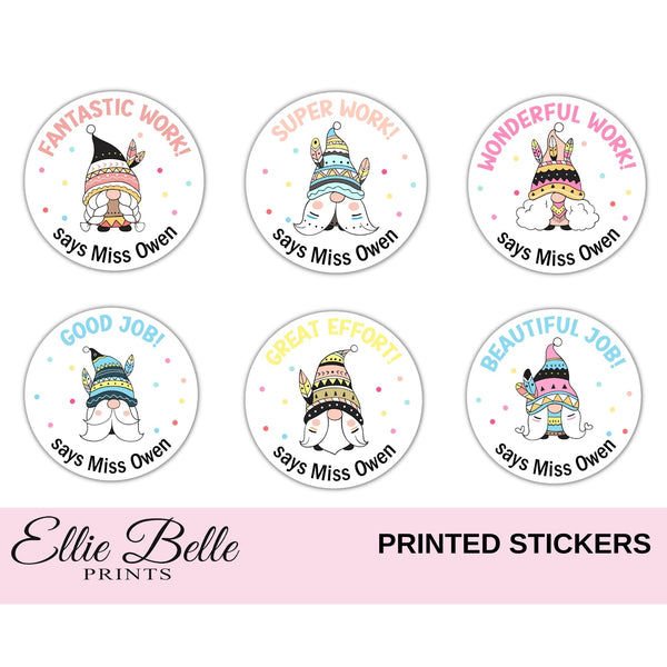 Boho Gnomes - Personalised Teacher Reward Stickers