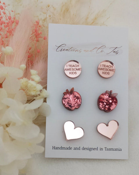 I Teach Awesome Kids Trio Stud Earring Set
