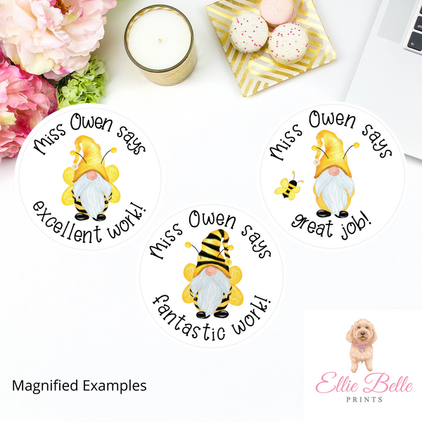 Bee Gnomes (Standard) - Personalised Teacher Reward Stickers