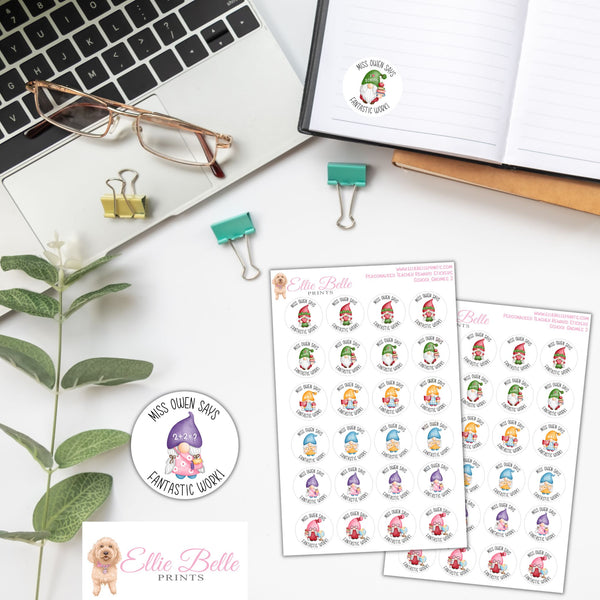 School Gnomes 2 - Personalised Teacher Reward Stickers