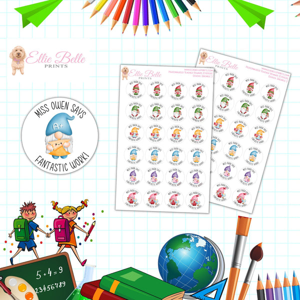 School Gnomes 2 - Personalised Teacher Reward Stickers