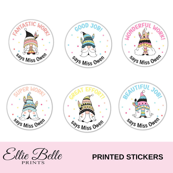 Boho Gnomes - Personalised Teacher Reward Stickers