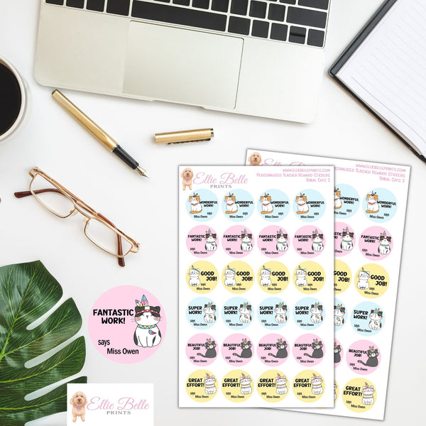 Tribal Cats Personalised Teacher Stickers www.elliebelleprints.com
