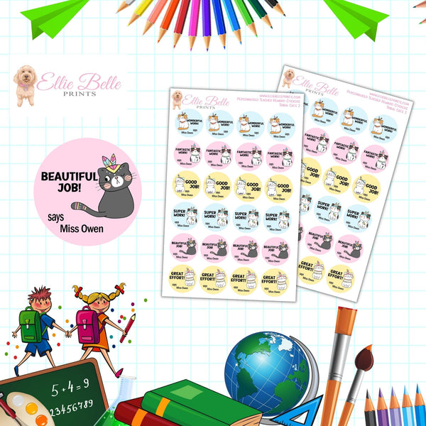 Boho Cats 2 - Personalised Teacher Reward Stickers