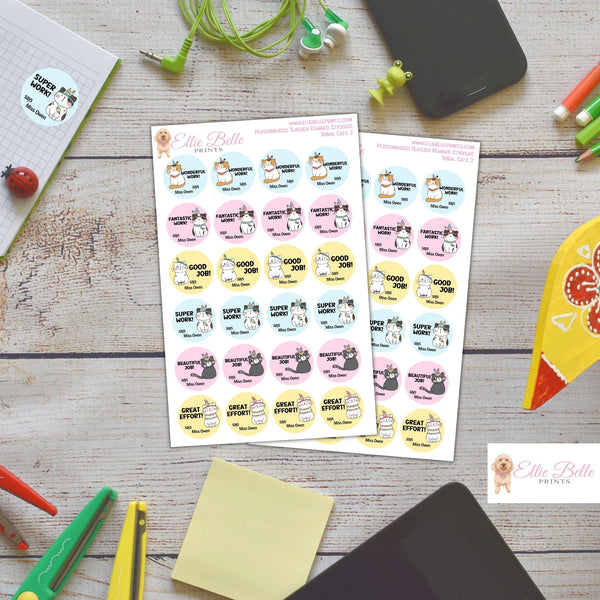 Boho Cats 2 - Personalised Teacher Reward Stickers