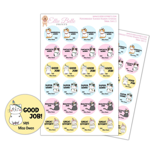 Tribal Cats Personalised Teacher Stickers www.elliebelleprints.com