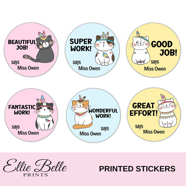 Tribal Cats Personalised Teacher Stickers www.elliebelleprints.com